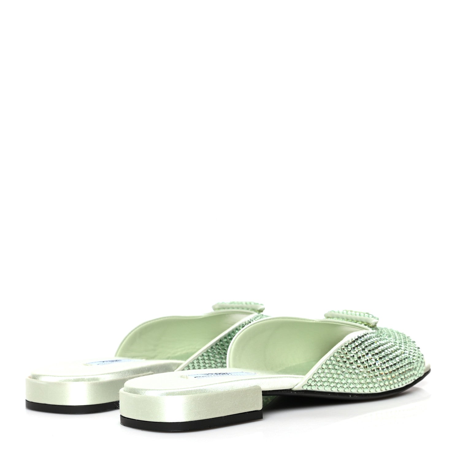 Prada Satin Crystal Logo 10mm Slide Sandals 37.5 Acqua 4 of 7