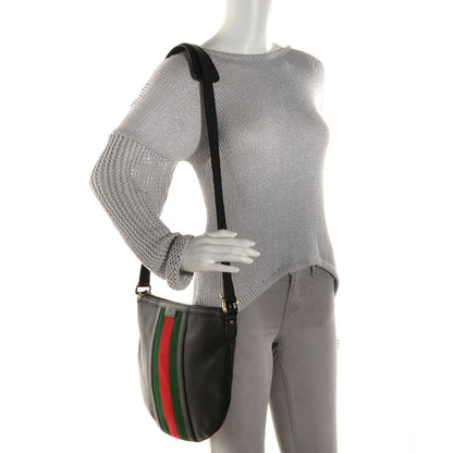 Gucci Pebbled Calfskin Vintage Web Medium Half Moon Hobo Black 2 of 9