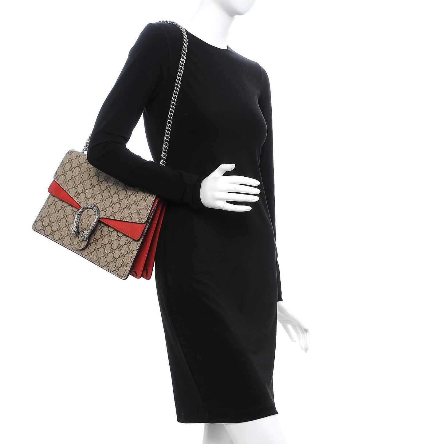 GG Supreme Monogram Suede Cudu Medium Dionysus Shoulder Bag Beige Ebony Vulcanic Red