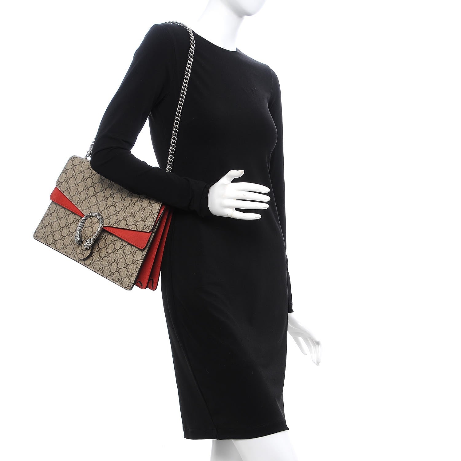 Gucci GG Supreme Monogram Suede Cudu Medium Dionysus Shoulder Bag Beige Ebony Vulcanic Red 2 of 11