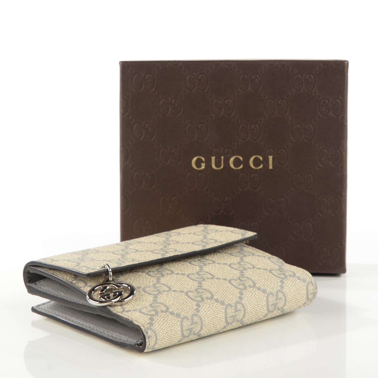 GG Supreme Monogram GG Pierce French Flap Wallet Ecru Grigio