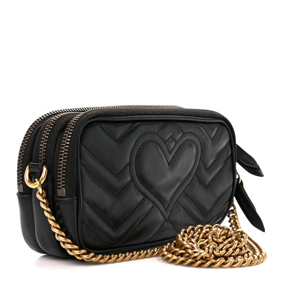 Gucci Calfskin Matelasse Mini GG Marmont Chain Crossbody Bag Black 3 of 11