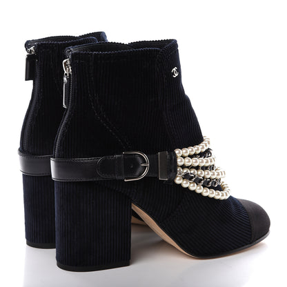 Chanel Velvet Satin Cap Cap Toe Short Boots 40 Navy Black 4 of 11