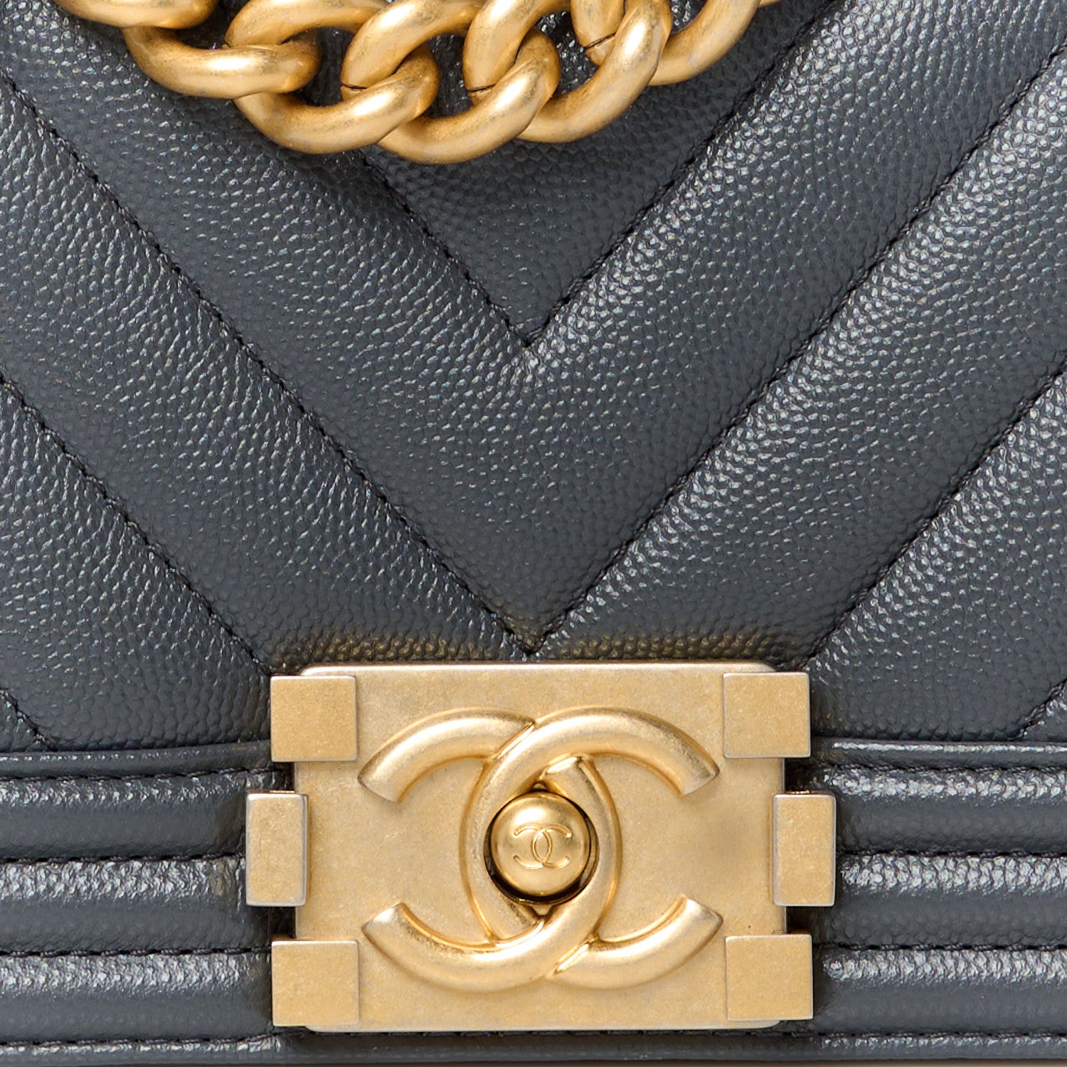 Chanel Caviar Chevron Quilted Small Boy Flap Dark Grey 8 of 10