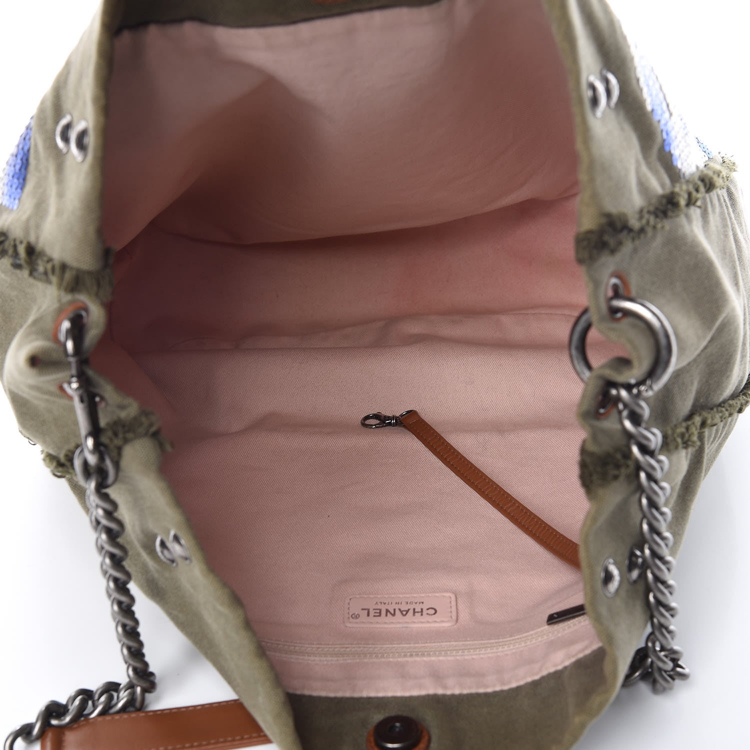 Chanel Canvas Sequins Cubano Trip Hobo Khaki 5 of 13