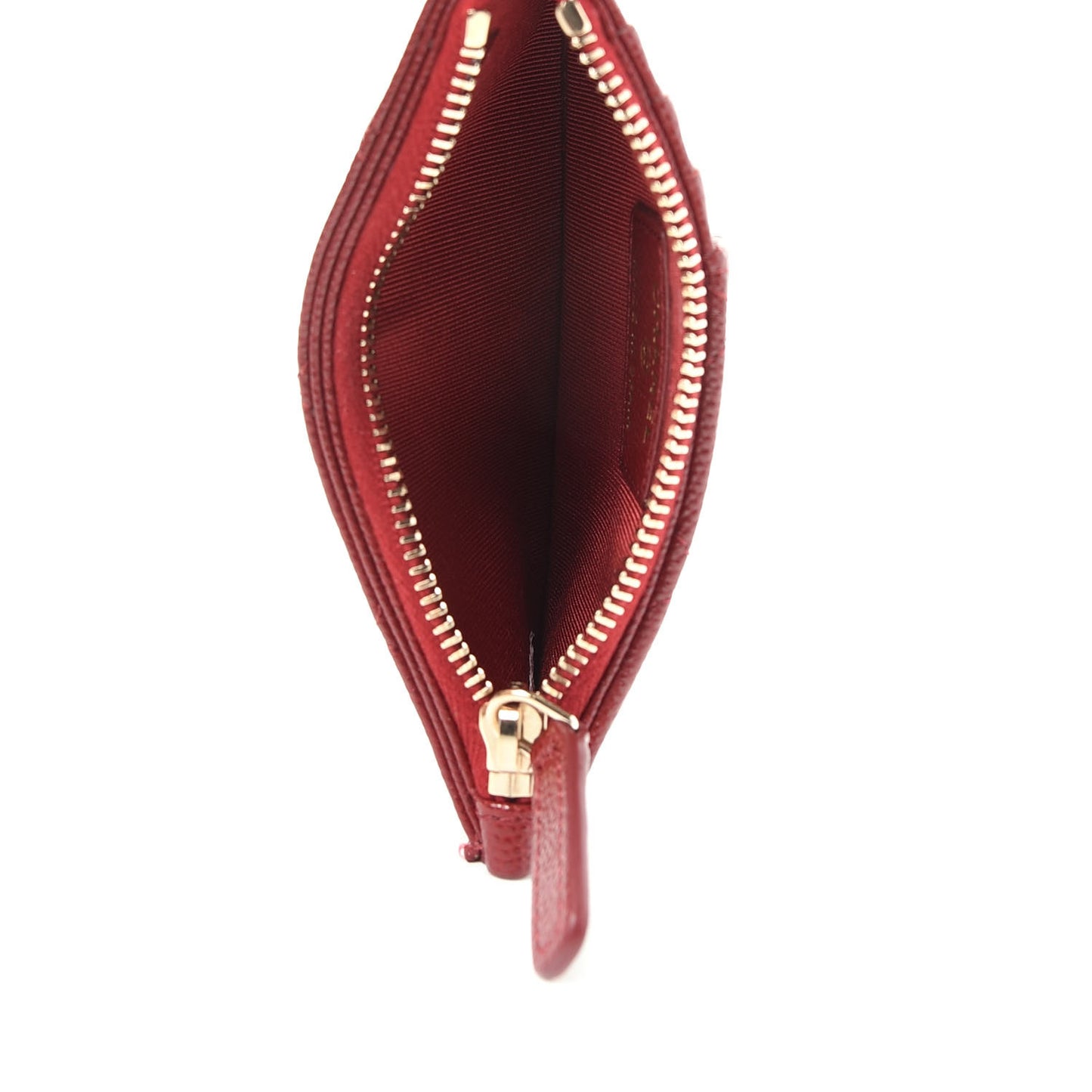 Caviar Quilted Flap Zip Card Holder Dark Red