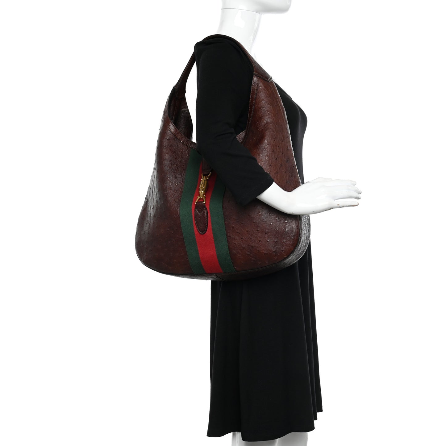 Soft Ostrich Web Large Jackie Hobo Dark Brown