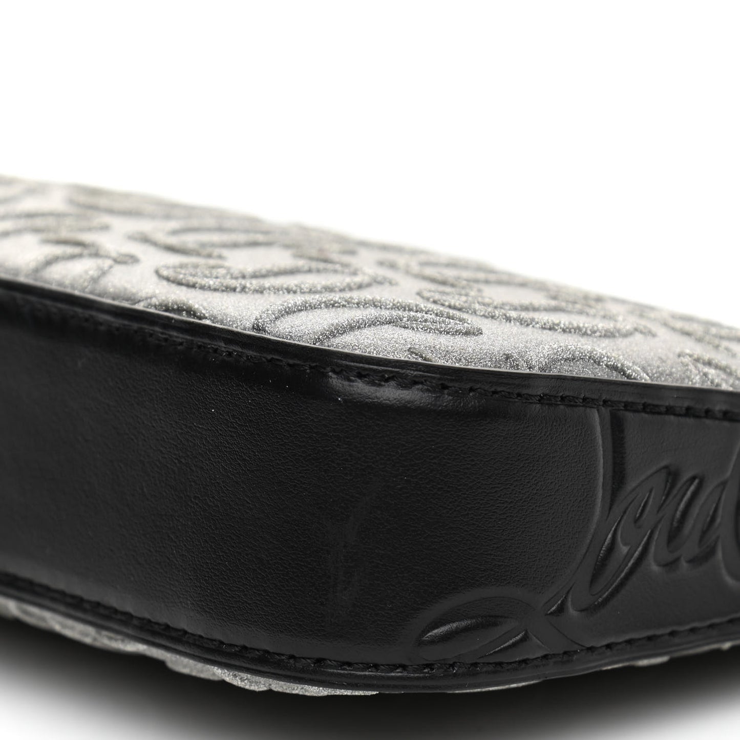 Glitter Calfskin Loubila Chain Clutch Silver