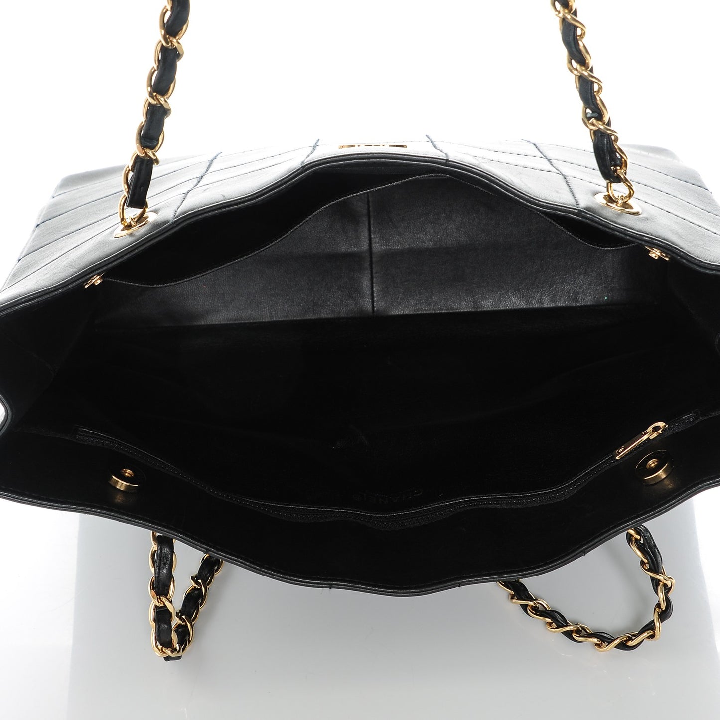 Lambskin Square Stitched Tote Black