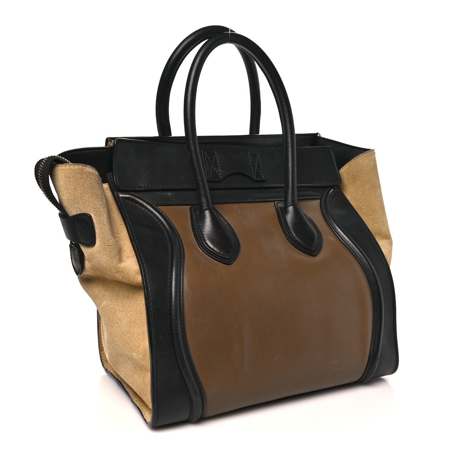 Satin Calfskin Suede Mini Tri-Color Luggage Olive