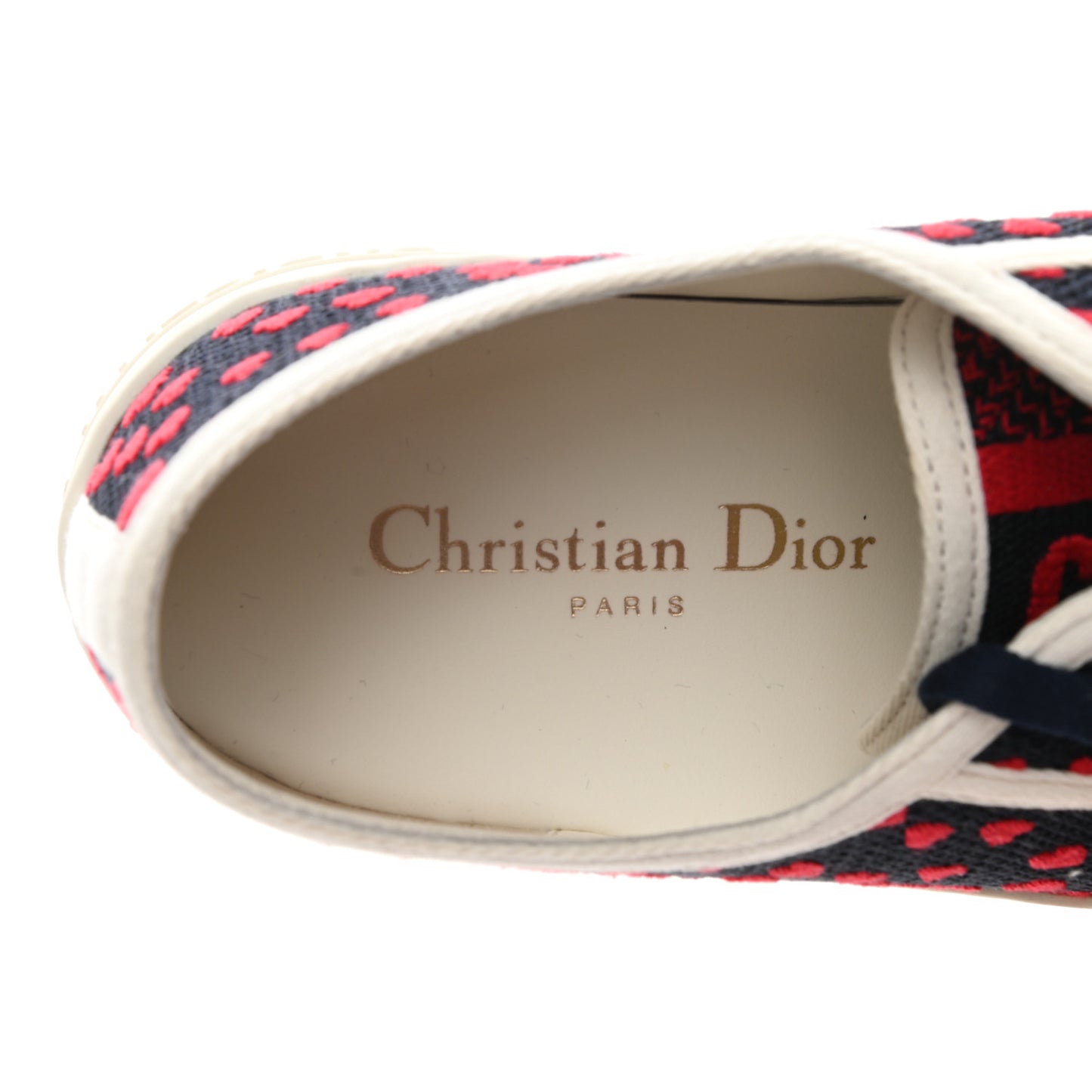Canvas Pop Heart Embroidered Womens Walk'N'Dior Low Top Sneakers 38 Deep Blue Red