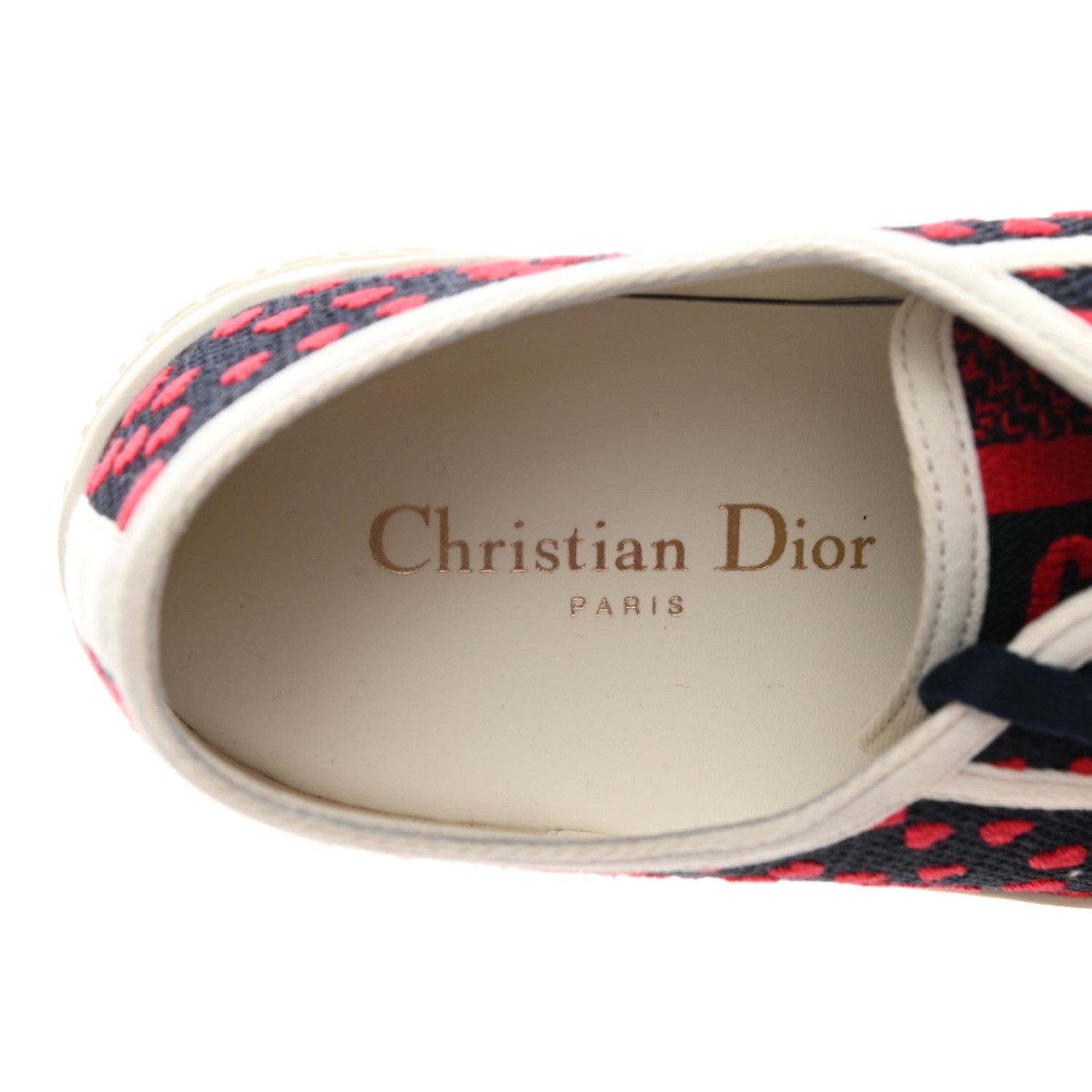 Christian Dior Canvas Pop Heart Embroidered Womens Walk'N'Dior Low Top Sneakers 38 Deep Blue Red 7 of 9