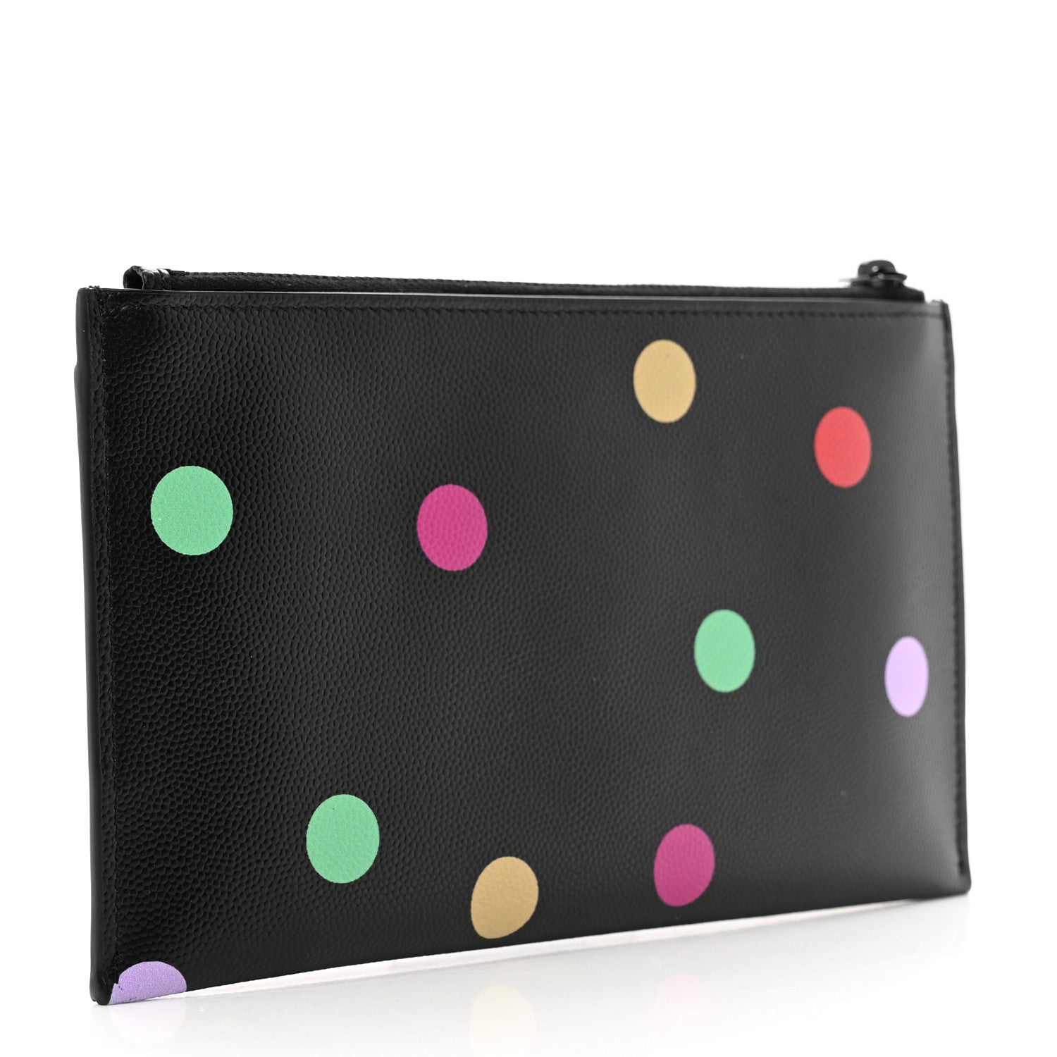 Saint Laurent Grain De Poudre Polka-Dog Monogram Bill Pouch Black 3 of 8