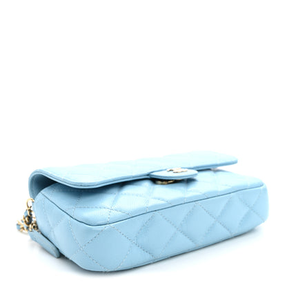 Chanel Caviar Quilted Flap Phone Holder With Chain Light Blue 4 of 14