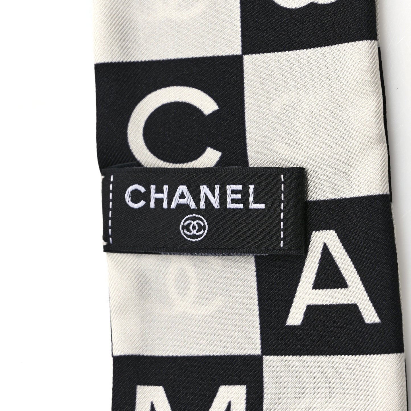 Silk Logo Cambon Slim Bandeau Scarf Black Ecru