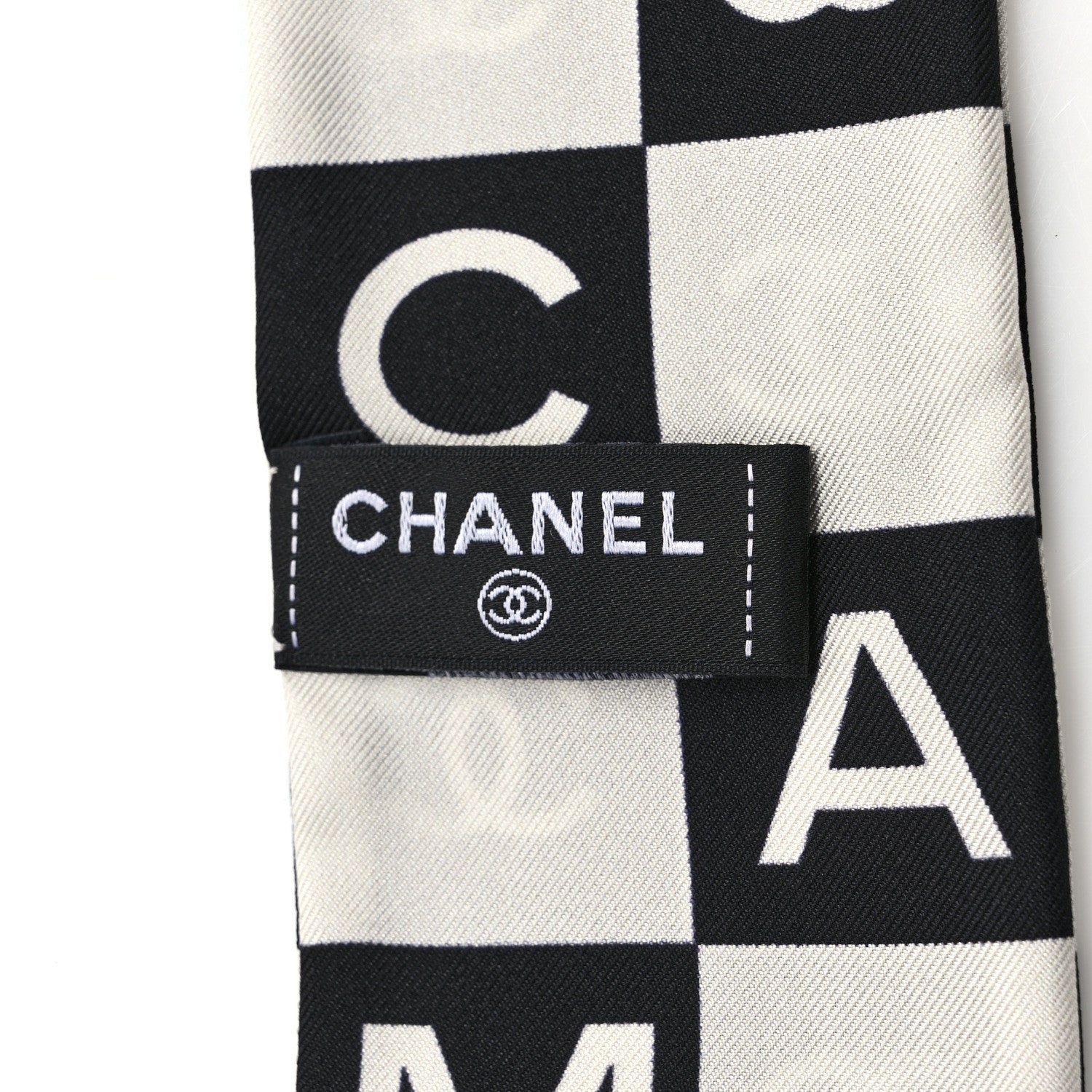 Chanel Silk Logo Cambon Slim Bandeau Scarf Black Ecru 3 of 4