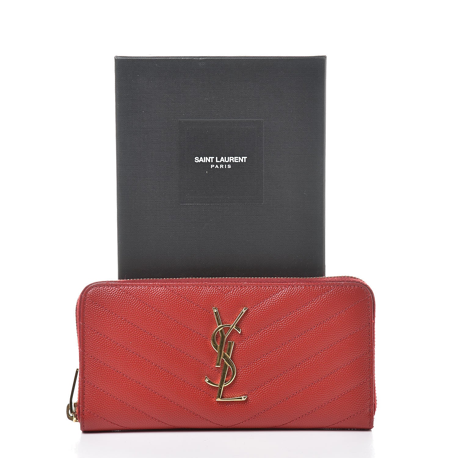 Saint Laurent Grain De Poudre Matelasse Chevron Monogram Zip Around Wallet Lipstick Red 10 of 10