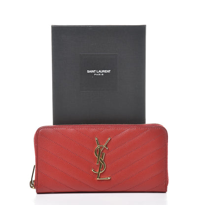 Saint Laurent Grain De Poudre Matelasse Chevron Monogram Zip Around Wallet Lipstick Red 10 of 10