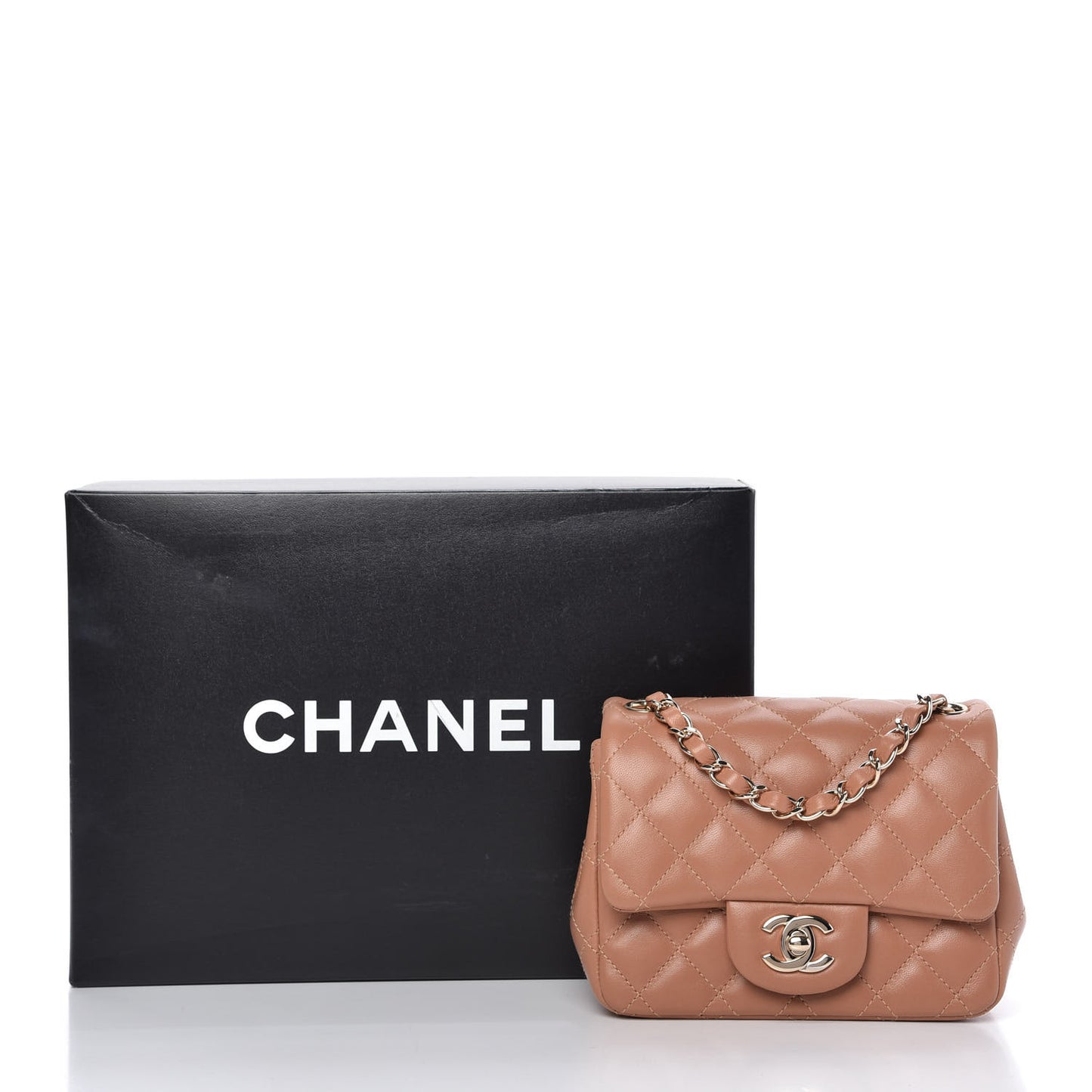 Lambskin Quilted Mini Square Flap Brown