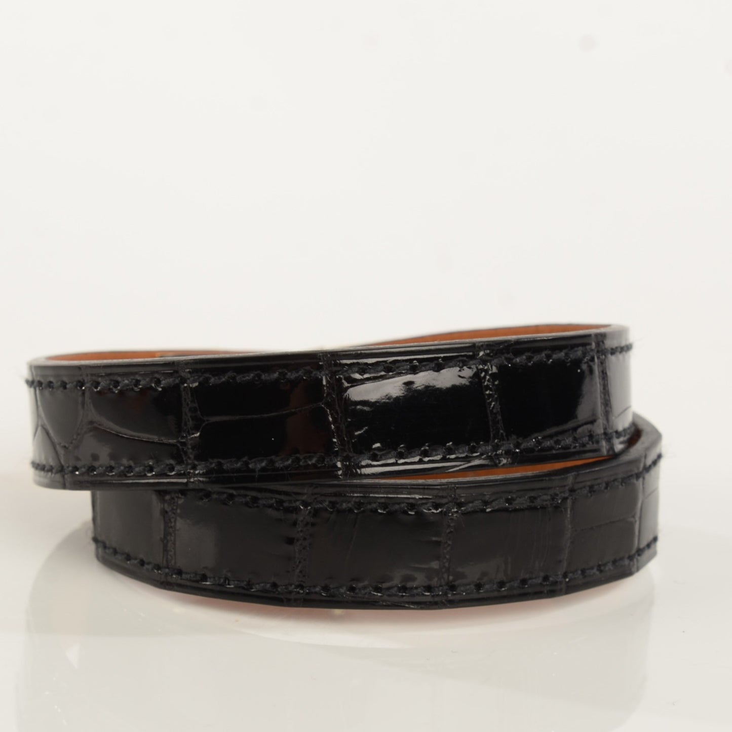 Shiny Alligator Kelly Double Tour Bracelet S Black