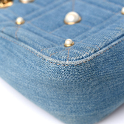 Gucci Denim Matelasse Pearl Studded Small GG Marmont Shoulder Bag Blue 10 of 16