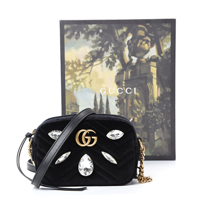 Gucci Velvet Matelasse Marquise Crystals Mini GG Marmont Chain Shoulder Bag Black 10 of 10