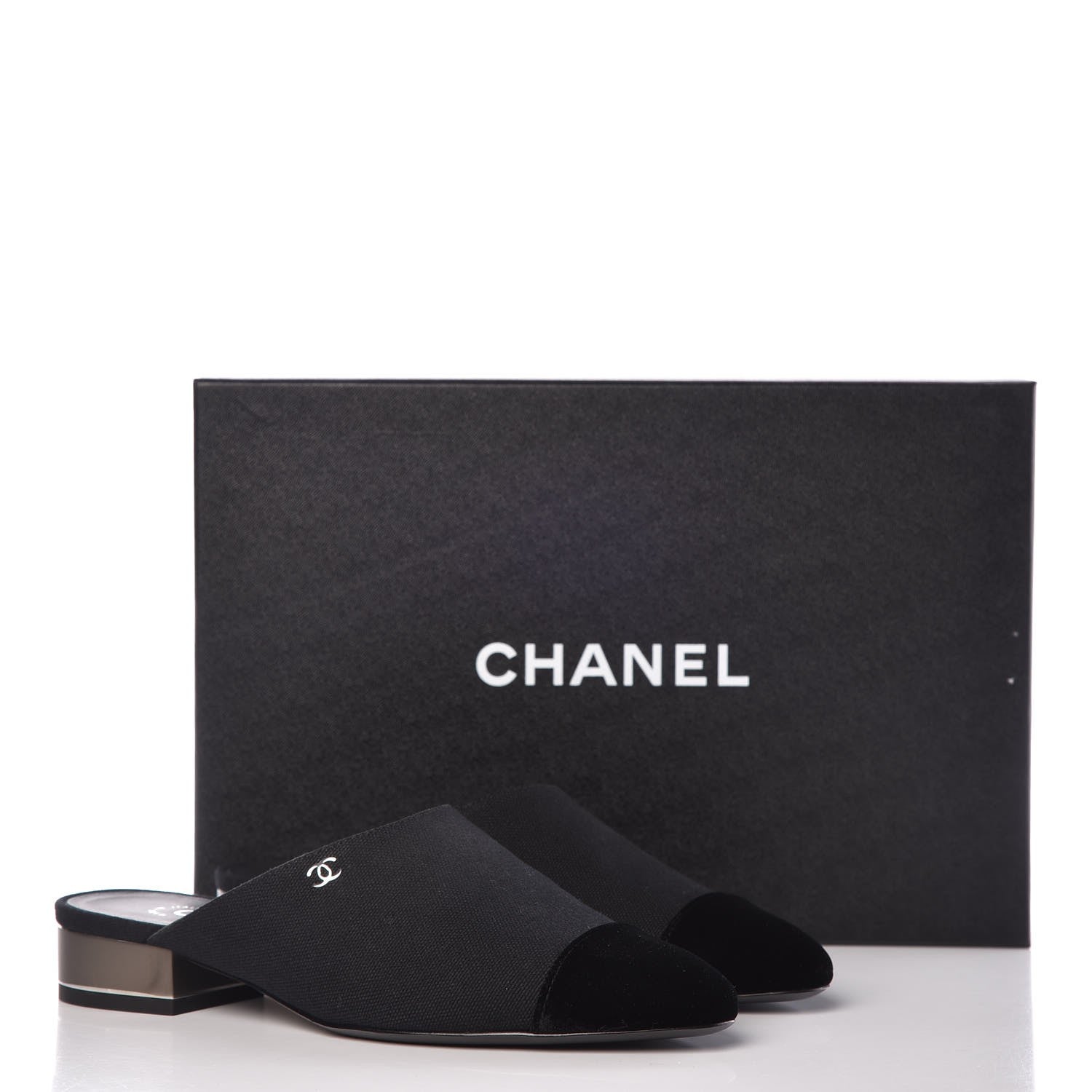 Chanel Fabric Velvet Cap Toe Mules 36 Black 9 of 9