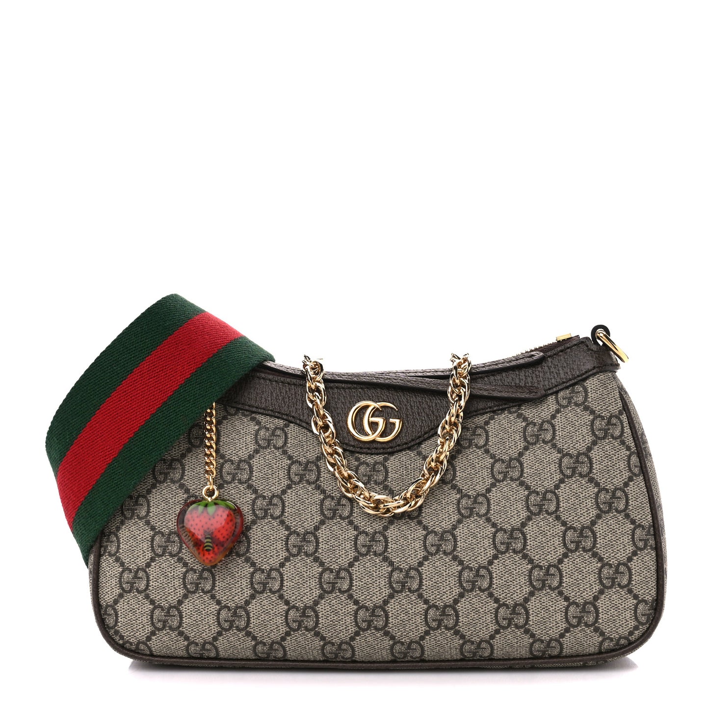 GG Supreme Monogram Textured Dollar Calfskin Web Small Ophidia GG Handbag Beige Ebony New Acero