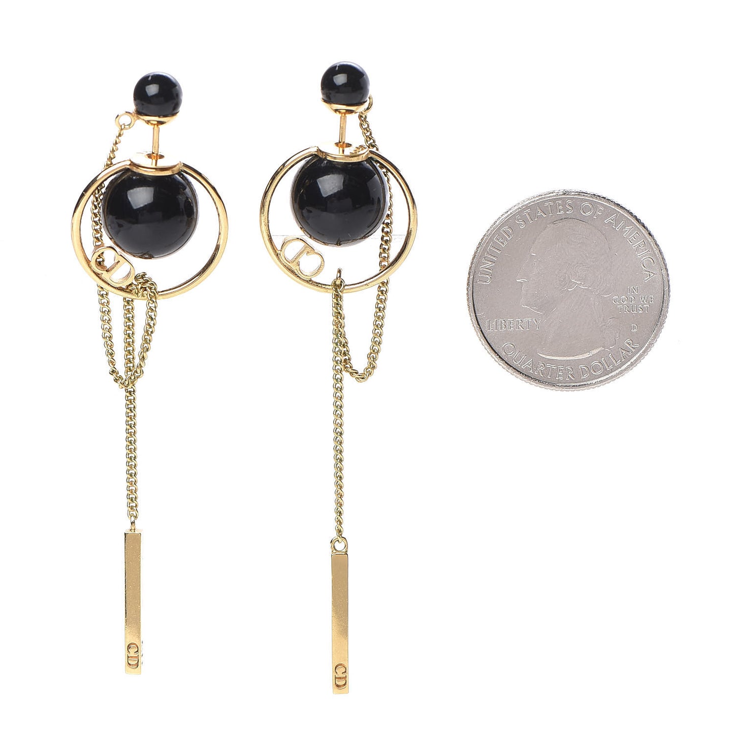 Pearl Tribales Dangle Chain Earrings Black Gold