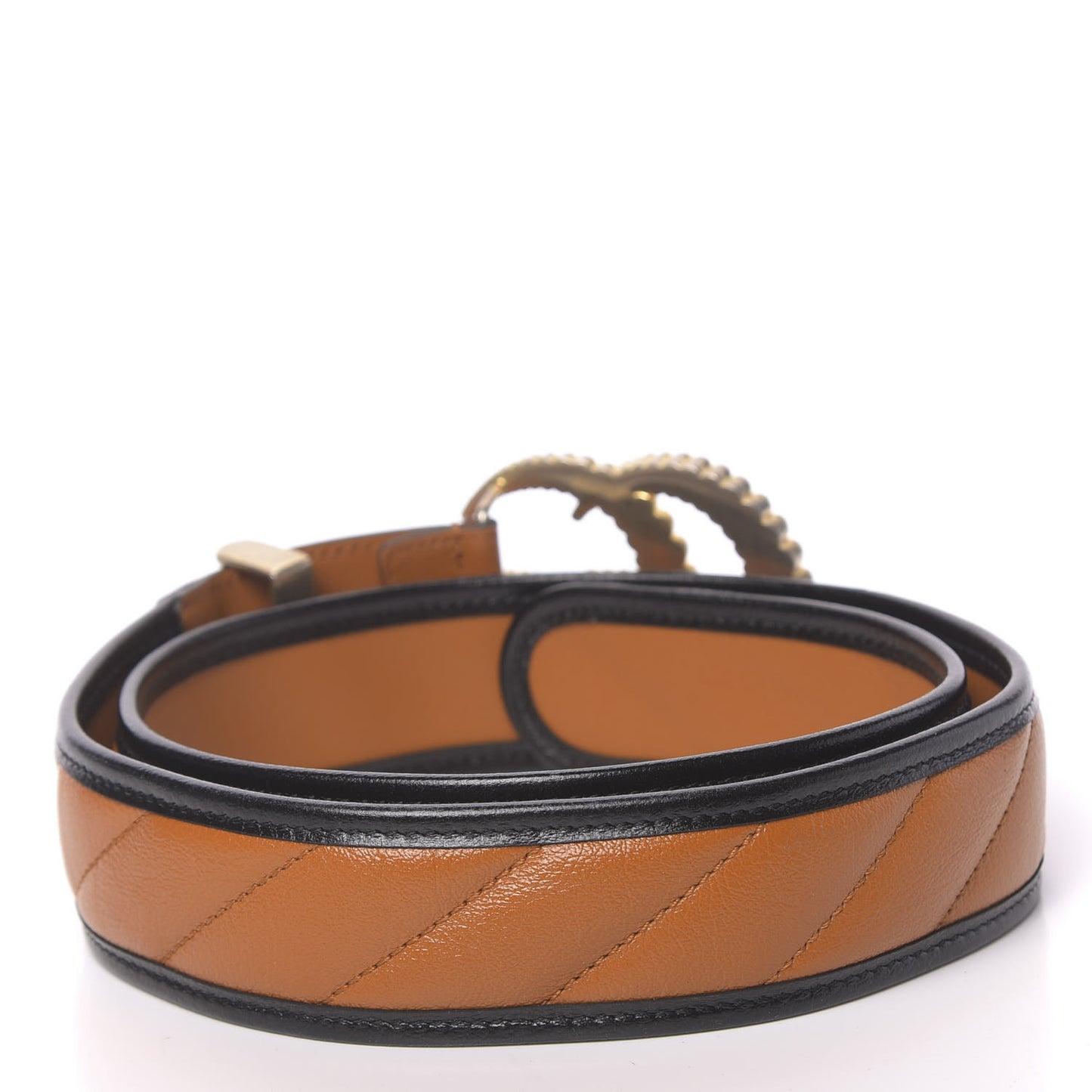 Azalea Calfskin Matelasse Diagonal Torchon Double G 40mm Belt 85 34 Cognac Black