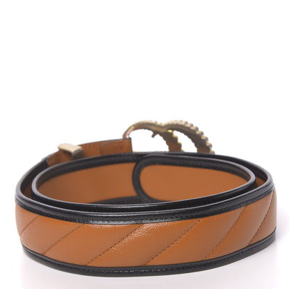 Gucci Azalea Calfskin Matelasse Diagonal Torchon Double G 40mm Belt 85 34 Cognac Black 2 of 5
