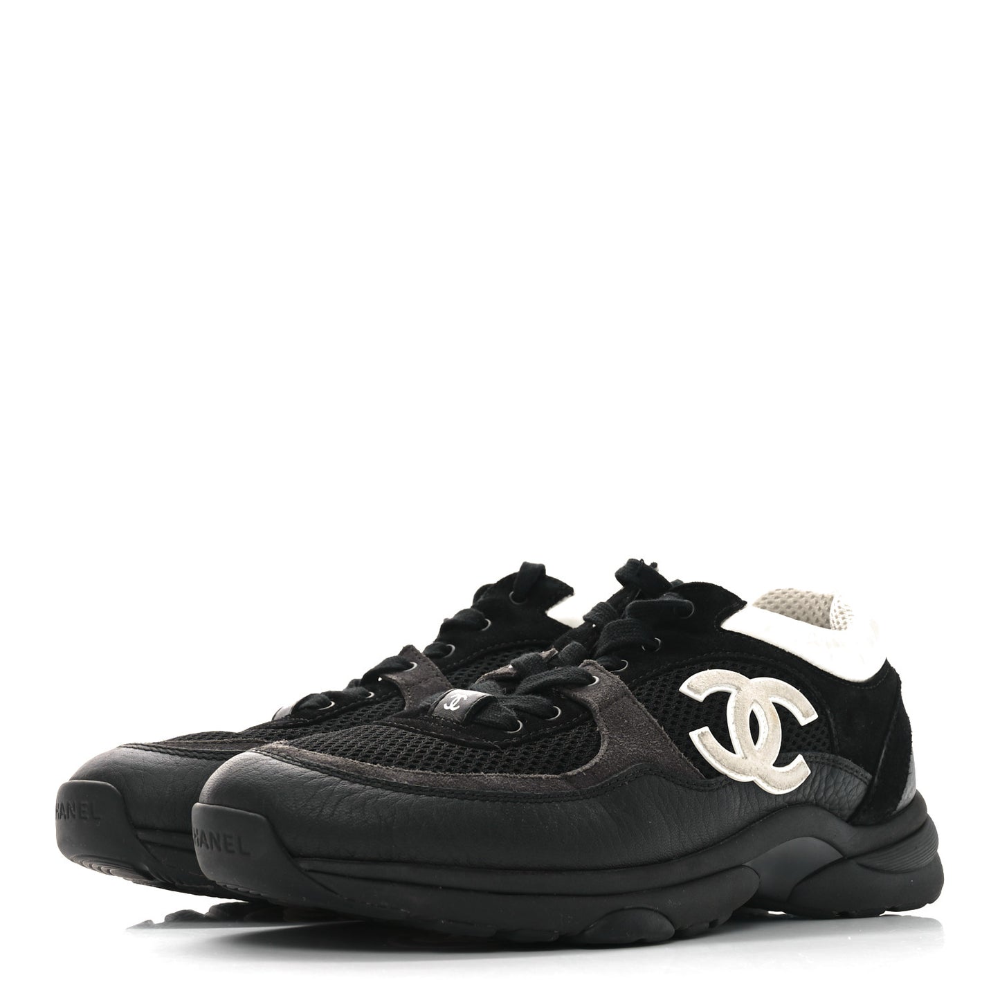 Mesh Suede Grained Calfskin Womens CC Sneakers 40 Black White