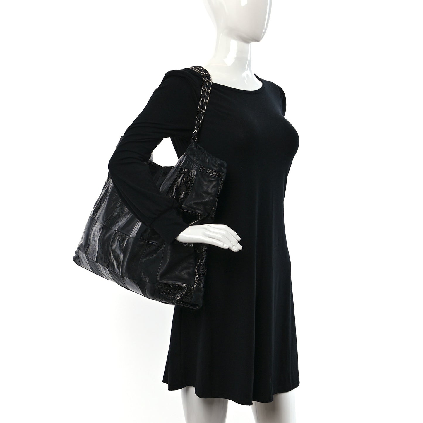 Lambskin Patent Calfskin Brooklyn Patchwork Extra Large Hobo Black