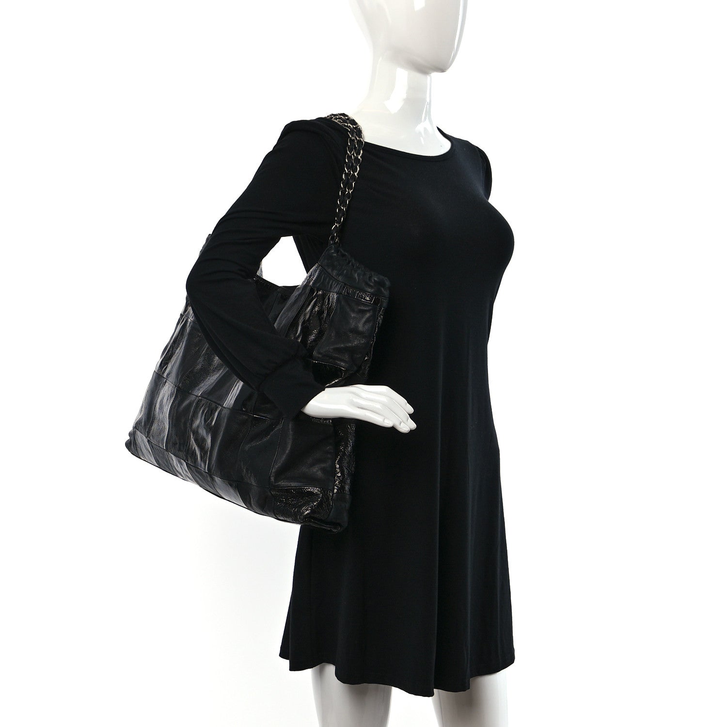 Chanel Lambskin Patent Calfskin Brooklyn Patchwork Extra Large Hobo Black 2 of 10