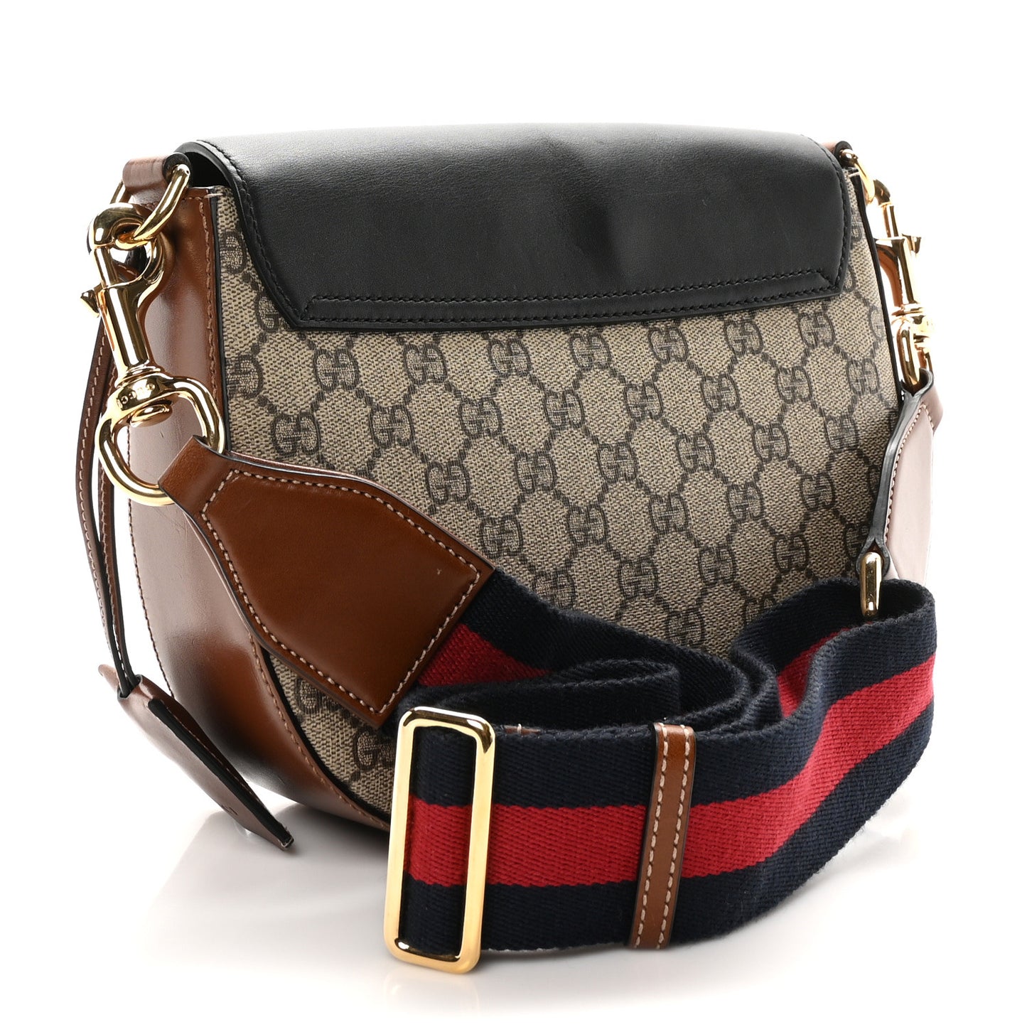 GG Supreme Monogram Web Medium Padlock Messenger Shoulder Bag Black