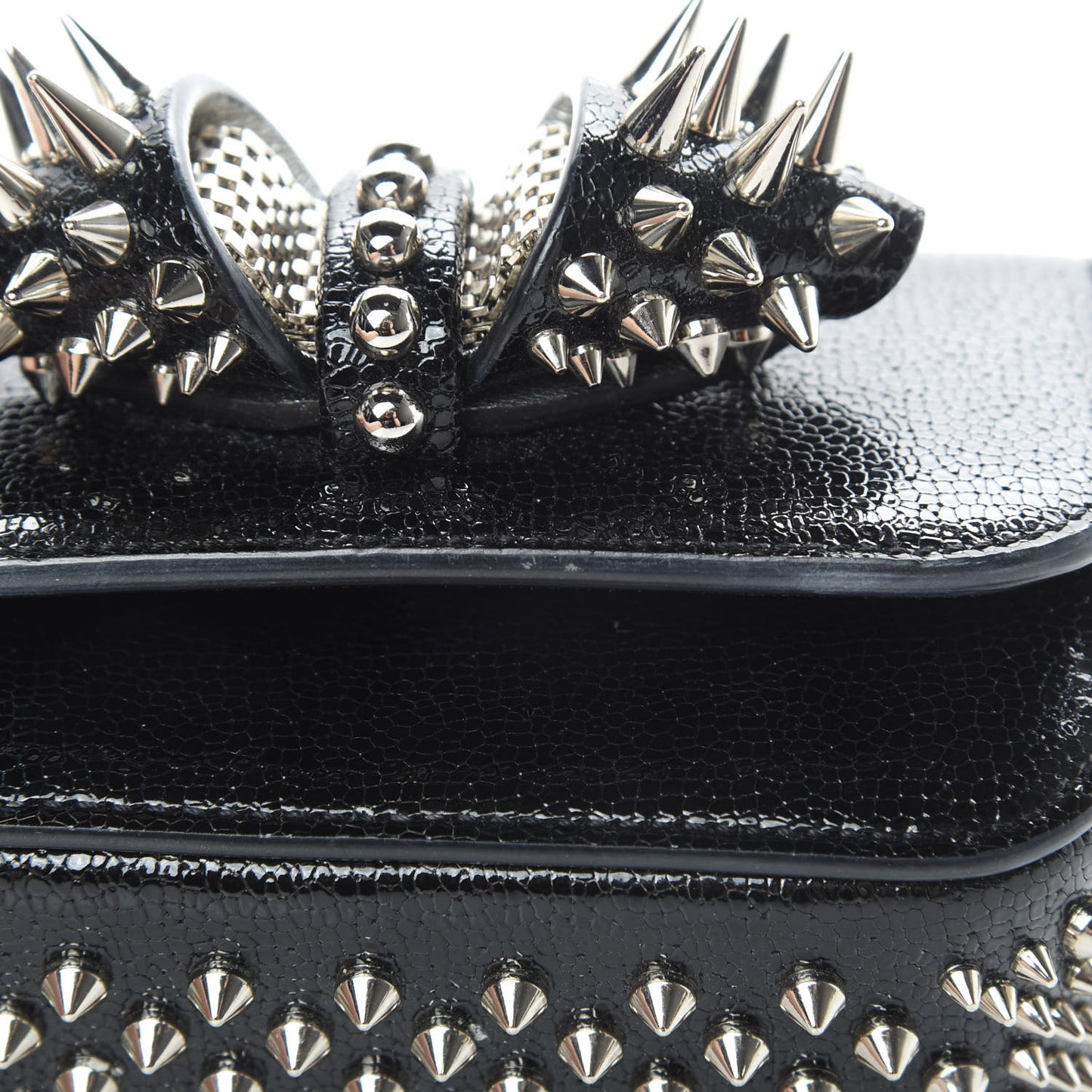 Jurassic Calfskin Spikes Sweety Charity NV Crossbody Bag Black Silver
