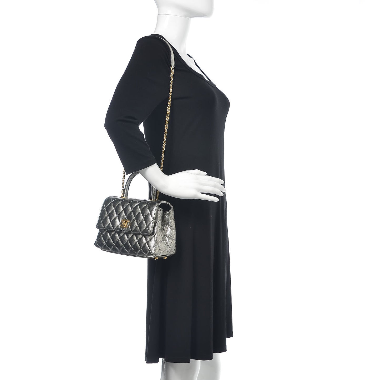 Metallic Caviar Quilted Mini Coco Handle Flap Silver
