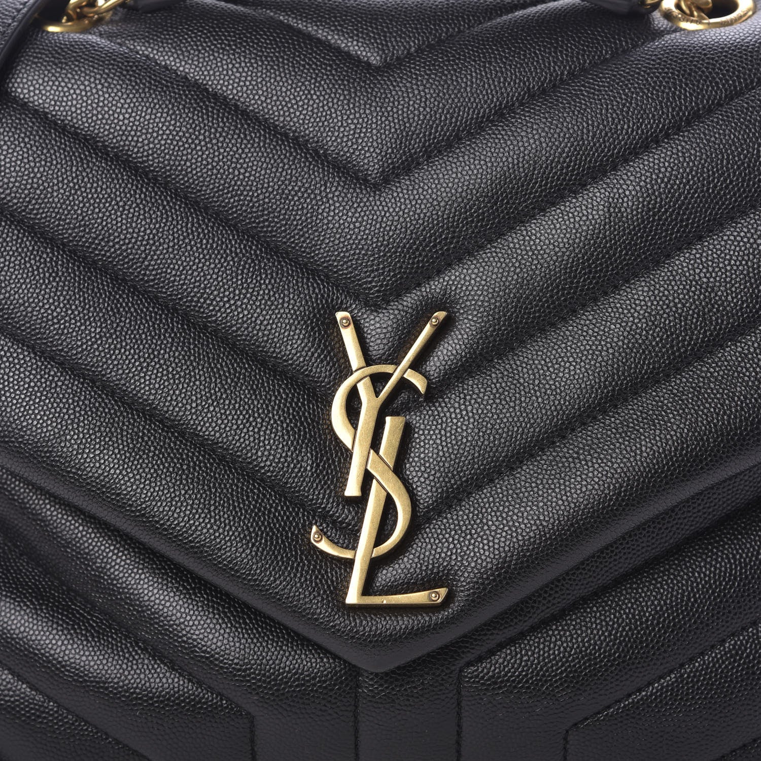 Saint Laurent Grain de Poudre Calfskin Y Quilted Monogram Medium Loulou Chain Satchel Black 10 of 10