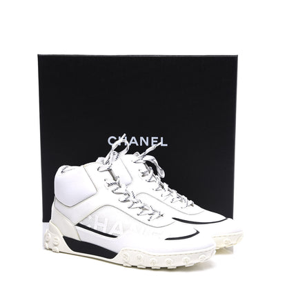 Chanel Calfskin Mesh Lycra Womens Logo High Top Sneakers 39 White 11 of 11