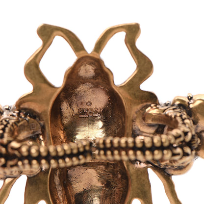 Gucci Metal Enamel Crystal Pearl Bee Ring M Aged Gold 5 of 6