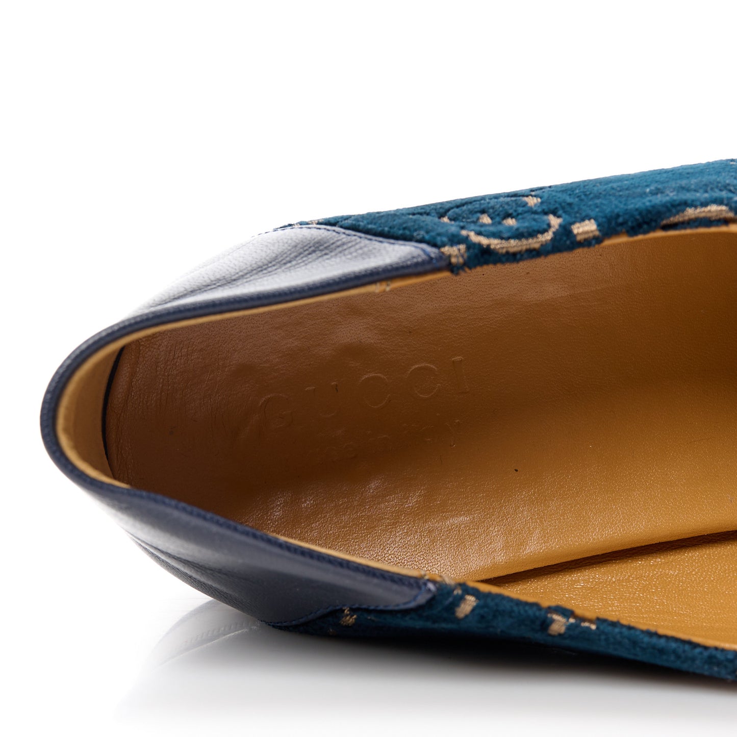 Velvet GG Monogram Goatskin Mens Horsebit Loafers 12 Blue Beige