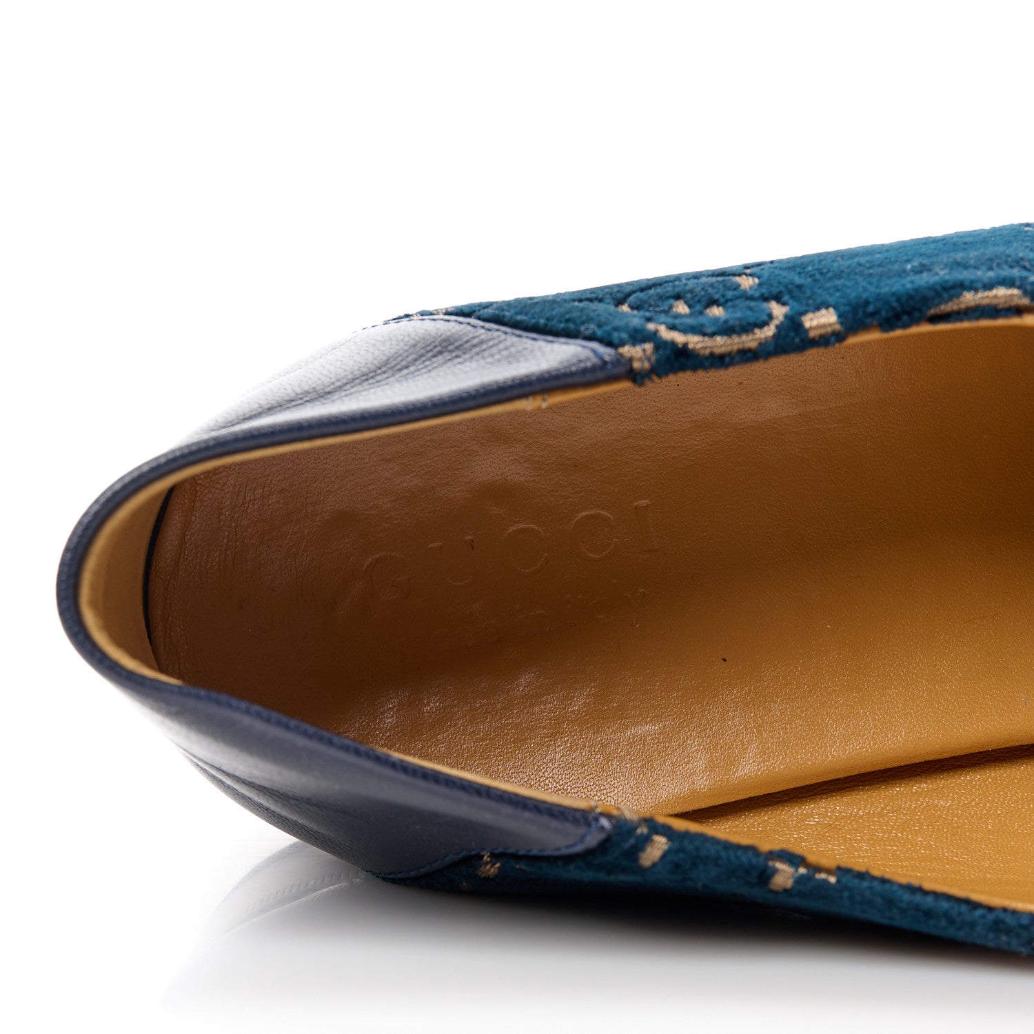 Gucci Velvet GG Monogram Goatskin Mens Horsebit Loafers 12 Blue Beige 8 of 11