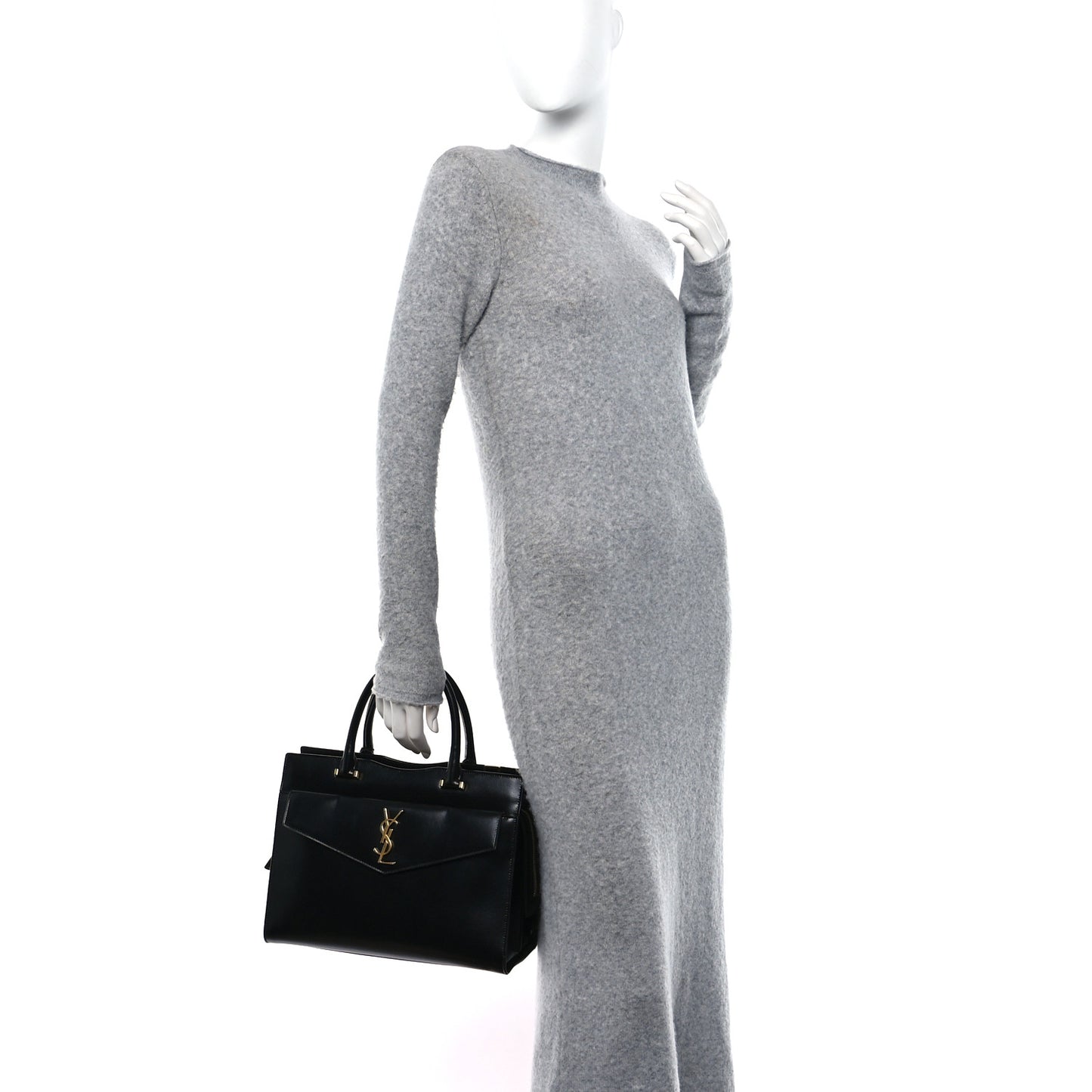 Shiny Calfskin Medium Uptown Tote Black