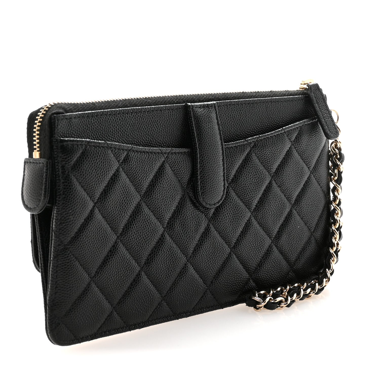 Caviar Quilted Classic Pouch With Handle Black