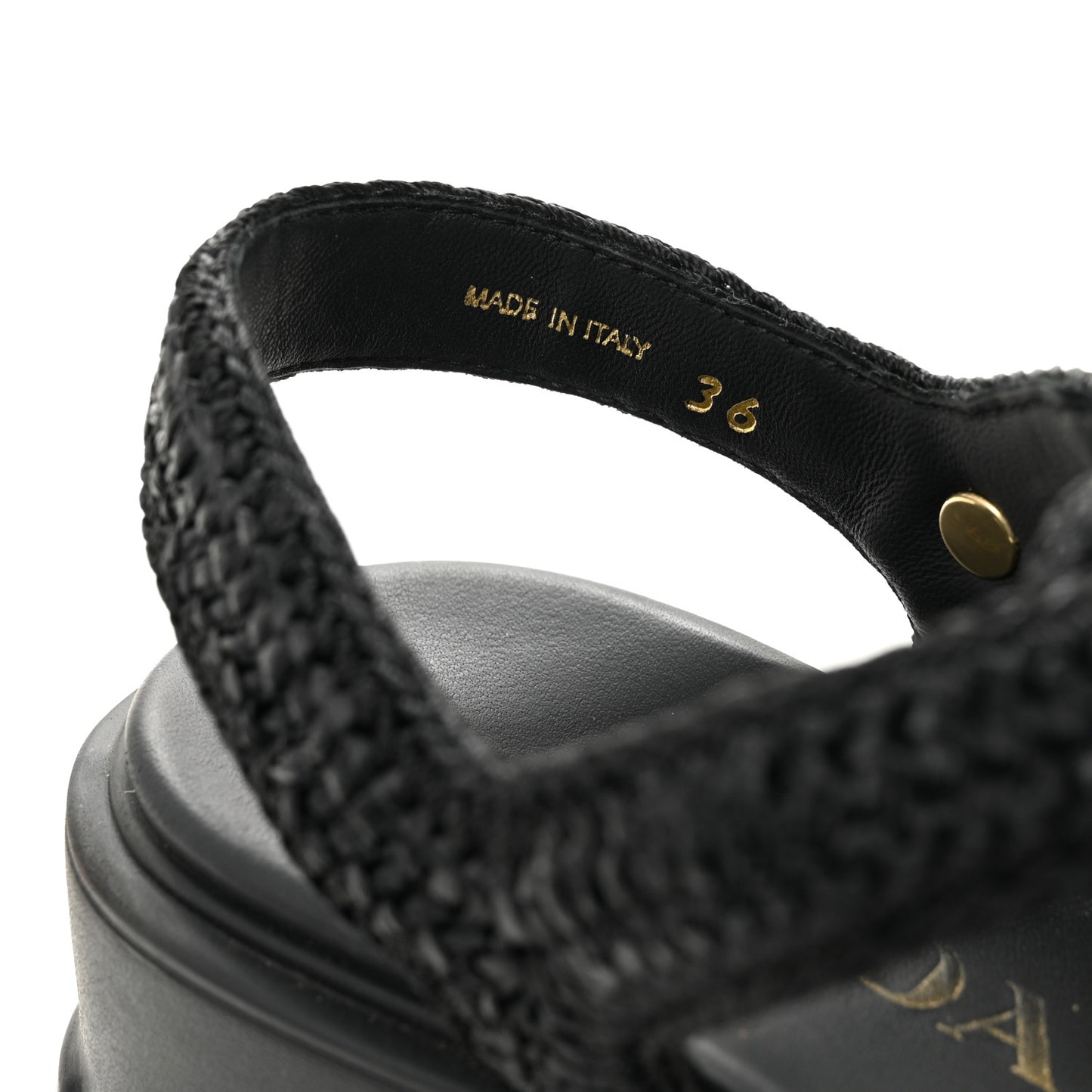 Raffia Metal Triangle Logo Crochet Monolith 55mm Cage Sandals 36 Black