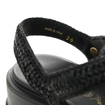 Prada Raffia Metal Triangle Logo Crochet Monolith 55mm Cage Sandals 36 Black 9 of 10