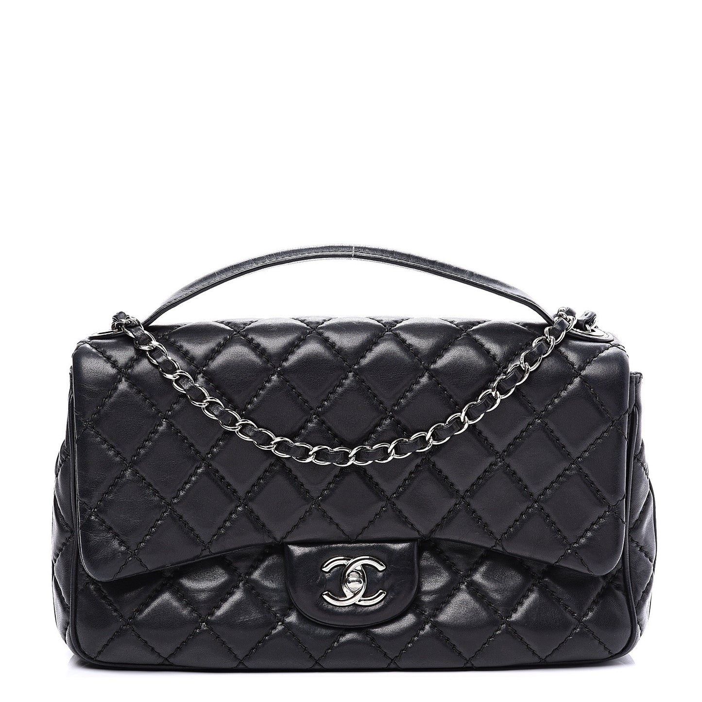 Lambskin Quilted Jumbo Easy Carry Flap Black