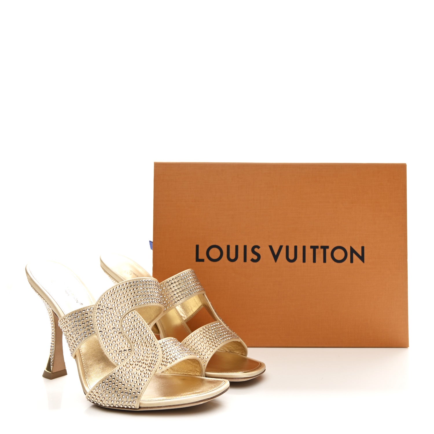 美品✨LOUIS VUITTONモノグラム・ミュール ゴールド金具37 Louis Vuitton Satin Crystal Sparkle Mule 39 Gold 1814029