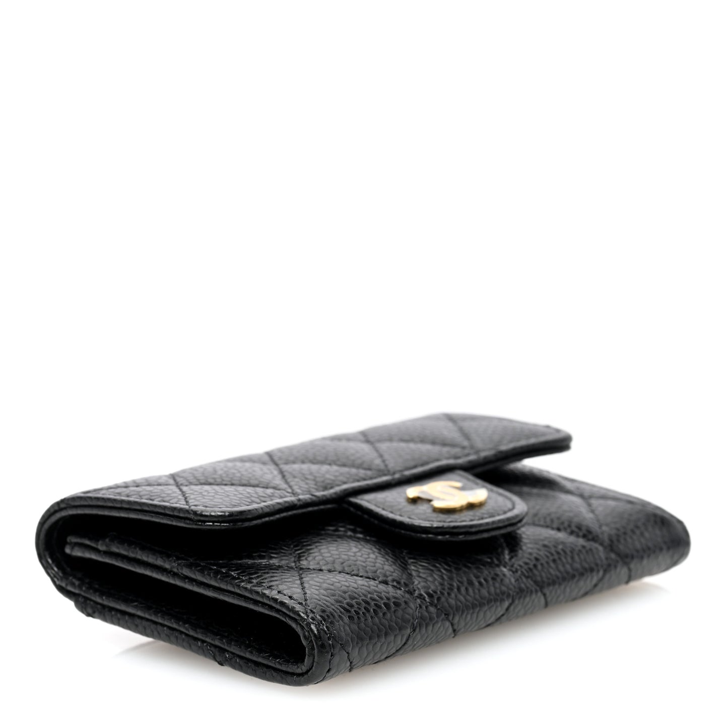 Caviar Quilted Flap Card Holder Wallet Black