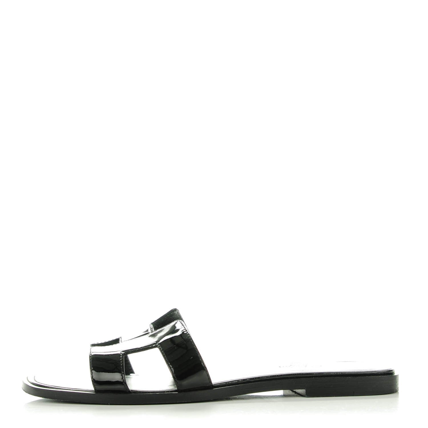 Hermes Patent Oran Sandals 37 Black 1 of 7